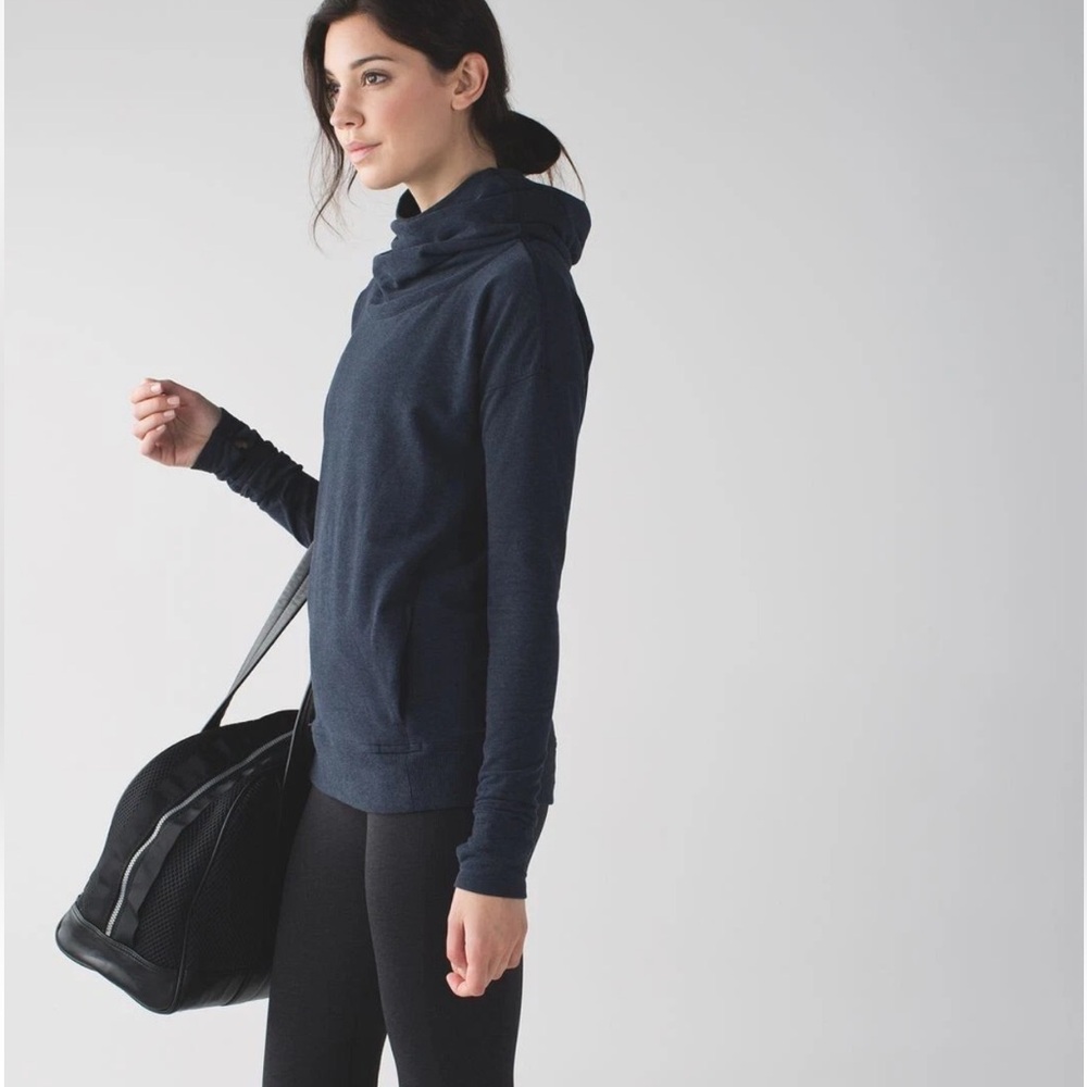 LULULEMON STRESS LESS HOODIE HEATHERED BLACK LONG SLEEVE PULLOVER size 6